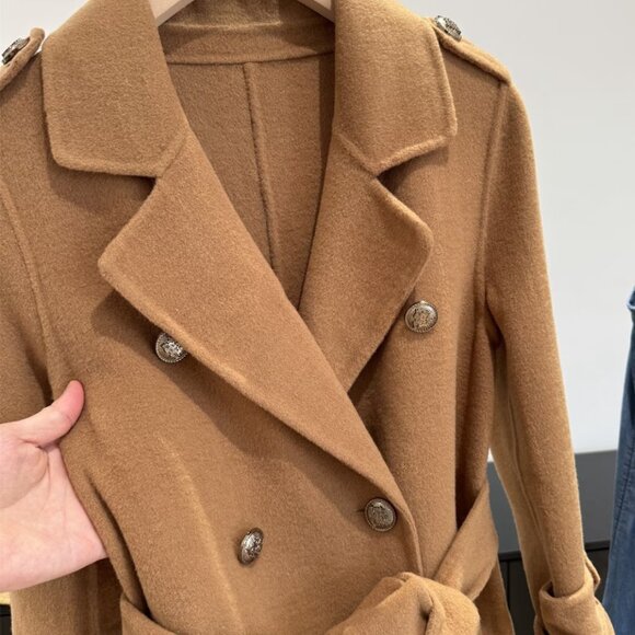 NWT 100% Wool Camel Double Breasted Belt Coat - Picture 4 of 9